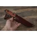 Нож бушкрафт в ножнах свободный подвес, сталь 9ХС, натуральная кожа темно-коричневого цвета, обкладки бубинго, Аника