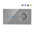 Сенсорный выключатель WiFi 3 клавиши 1 розетка 2 поста (3G+1EU) стекло 157х86мм цвет серый