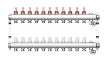 Коллектор нержавейка STI ТТ000013669 1x3/4 на 11 выходов с расходомерами, клапана маевского, сливные краны, кронштейны