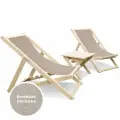 Шезлонги для дачи складные деревянные со столиком комплект, ткань бежевая