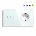 Сенсорный выключатель WiFi 3 клавиши 1 розетка 2 поста (3G+1EU) стекло 157х86мм цвет белый