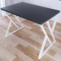 Стол кухонный Loft со столешницей цвета антрацит из массива сосны 40 мм и белыми металлическими Z-образными ножками, 90х80х75 см