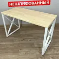 Стол кухонный Loft со столешницей из массива сосны 40 мм без шлифовки и покраски, с белыми металлическими крестообразными ножками, 140х60х75 см