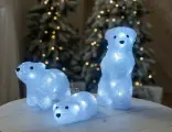 Светящиеся акриловые фигурки полярное семейство, белые, 40 холодных белых LED-огней, 26 см, 3 шт, таймер, батарейки, уличные, Kaemingk (Lumineo) 491082
