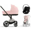 Коляска 3 в 1 Cybex Priam IV Rosegold и автокресло Cloud G i-Size Moon Black Peach Pink