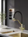 NEW. Смеситель для кухни с гибким изливом с подключением к фильтру Золото/Черный ESKO Line EL_K102gbs