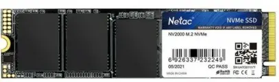 Накопитель SSD Netac NV2000, 1Tb, PCIe 3.0 x4, M.2 2280, NVMe, R/W 2500/2100