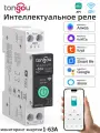 Умный выключатель WiFi TONGOU на DIN рейку / Счётчик электроэнергии, циклический таймер, защита по напряжению и току / Управление через Tuya, SmartLife или Digma Smart 1-63A