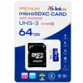 Карта памяти PS-link microSDXC 64GB Class 10, UHS-3, с адаптером