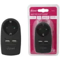 Адаптер 1 гнездо + 2 USB порта, на евро вилку, с/з, 16A, 230В, 3680Вт, IP20, черный, 27419 3