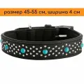 Hunter ошейник для собак Madona, натуральная кожа, цвет черный, фурнитура с имитацией бирюзы, 45-55 см, ширина 4 см