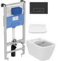 Комплект 4 в 1 Унитаз подвесной Ideal Standard I Life B T461401 безободковый, euro white / Сиденье T500301 с микролифтом / Инсталляция Prosys Frame 120 M R020467, Кнопка Oleas R0121A6 цвет черный