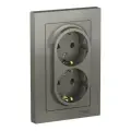 Розетка электрическая двухместная Systeme Electric Atlas Design с заземлением, в сборе 16А, Сталь ATN000924 - 10 шт.