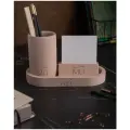 Канцелярский набор 02 (Интерьерный поднос Lora S + канцелярская подставка Leo + визитница Musko), бетон, розовый матовый