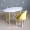 Детский Стол Овал Белый + Мягкий Стульчик Желтый от DIMDOM kids