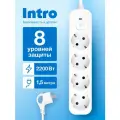 Сетевой фильтр Intro SFE415-W с базовой защитой с заземлением с выключателем 4 розетки 1,5м 10А белый