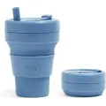 Cкладной стакан силиконовый с крышкой и трубочкой Stojo, цвет синий, steel, 470 мл