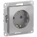 Розетка с заземлением, со шторками, алюминий Schneider Electric AtlasDesign (комплект 3шт)
