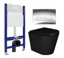 Комплект 3 в 1 инсталляция Enio Tecnico 50 EN8050050 + Унитаз подвесной Enio Cento BL черный EN4280035 + кнопка хром Rettangolo