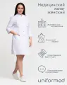 Халат медицинский женский 383.4.1 Uniformed, сатори стрейч, укороченный, рукав 3/4, на кнопках, белый, размер 60