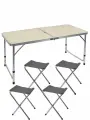Стол туристический складной с 4 стульями для дачи, охоты и рыбалки, пикника и кемпинга, отдыха на природе, с ручкой для переноски, металлический стол чемодан, садовый набор, белый