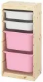 Стеллаж труфаст деревянный 44х30х91 с контейнерами, белый (2)/розовый (2), Profi&Hоbby