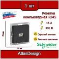 Розетка Systeme Electric AtlasDesign RJ45, 1 контакт, цвет карбон