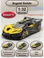 Машинка металлическая инерционная, игрушка детская для мальчика коллекционная модель 1:32 Bugatti Bolide ; Бугатти черный; желтый в подарочной коробке