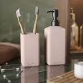 Набор для ванной Emily Slim 01 (дозатор с черной помпой, стакан для зубных щеток), бетон, розовый матовый