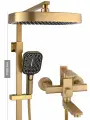Душевая система со смесителем, 3-х функциональная , с тропическим душем, максимальная высота 150 см , лейкой и шлангом для душа, цвет матовое золото
