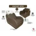 Парикмахерский комплект Retro с белой раковиной и кресло на квадратном основании в коричневом цвете