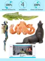 Фигурки игрушки серии Мир морских животных: Дайвер, осьминог, морской лев, зебровая акула