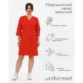 Халат медицинский женский 304.4.2 Uniformed, сатори стрейч, укороченный, рукав 3/4, на кнопках, цвет красный, размер 50