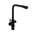MAGNUS - Смеситель кухонный Г-образный излив, шаровый, с двойным выпуском воды для фильтра, из нержавеющей стали марки 304, черный гранит91125