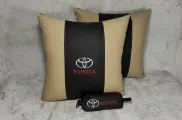 Подарочный набор: декоративная подушка в салон автомобиля из экокожи и ключница с логотипом TOYOTA, комплект 3 предмета