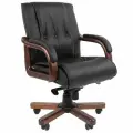 Компьютерное конференц кресло CHAIRMAN 653 M, натуральная кожа/экокожа , с низкой спинкой для брифинг приставки