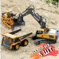 Комплект строительной техники из сплава с дистанционным управлением 2 в 1: экскаватор, самосвал.