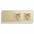 Сенсорный выключатель с розеткой 1кл. 2 розетки, 3 поста (1G+2AC) стекло 228х86мм цвет золотой