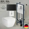 Инсталляция с подвесным унитазом AM.PM Hit FlashClean, пневмокнопка Jump S матовый черный, микролифт, шумоизоляция
