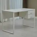 Стол компьютерный письменный 135х60см с тумбой (с ящиками) Лофт Плутон Белый белые ножки