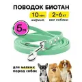 Поводок биотановый 5 м, 10 мм, для маленьких собак Woofy Geksa, прорезиненный, водостойкий, ментол