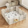 Большой детский игровой манеж, комплекс UNIX Kids DeLuxe 180x200 см Grey из пластика, с баскетбольной стойкой, ковриком, для дома и улицы, серый, белый