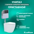 Унитаз приставной с бачком скрытого монтажа EvaGold набор ND802.4 безободковый, с кнопкой смыва квадрат черный матовый