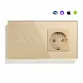 Сенсорный выключатель WiFi 3 клавиши 1 розетка 2 поста (3G+1EU) стекло 157х86мм цвет золотой