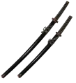 Набор самурайских мечей на подставке, 2 шт. Черные ножны D-50012-2-BK-KA-WA