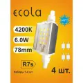 4 шт. Лампа Ecola для прожектора R7s J78 F78, LED Экола светодиодная 6W, 78mm, 4200K естественно-белый свет, 220V