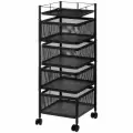 Этажерка EL Casa Черная 4 яруса, 27х27х80 см, с выдвижными корзинами, на колесиках, металл, черный (240550)