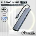 USB HUB 3.0 для ноутбука 7in1 / Type-C HDMI HUB для MacBook / USB Разветвитель с HDMI 4K 30 Гц, RJ-45 1000 Мбит/С, USB 3.0x2, PowerDelivery 100W