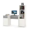 Письменный стол со стеллажом Торонто, цвет белый шагрень/стальной серый, ШхГхВ 160х53,1х149,7 см, универсальная сборка