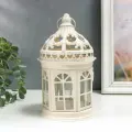 Металлический подсвечник-фонарь на 1 свечу Ажурная беседка, белый, 12.5x12.5x21 см